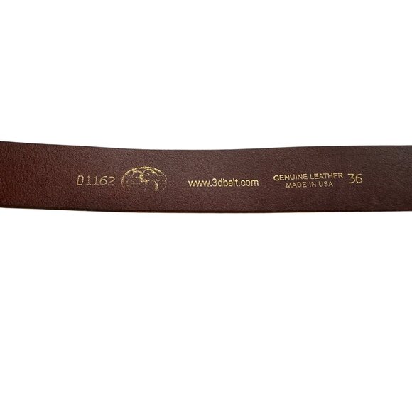3D Belts Brown Leather Belt Black Buckle Made In USA Durable Stylish Size 36 - Picture 2 of 5